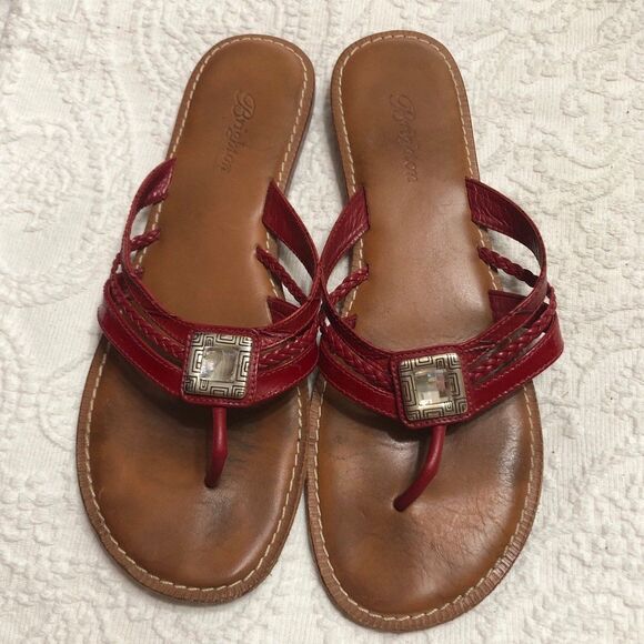 Brighton Sandals Flip Flops Size 7.5M Red Patent Leather with Rhinestone Design - Picture 7 of 7